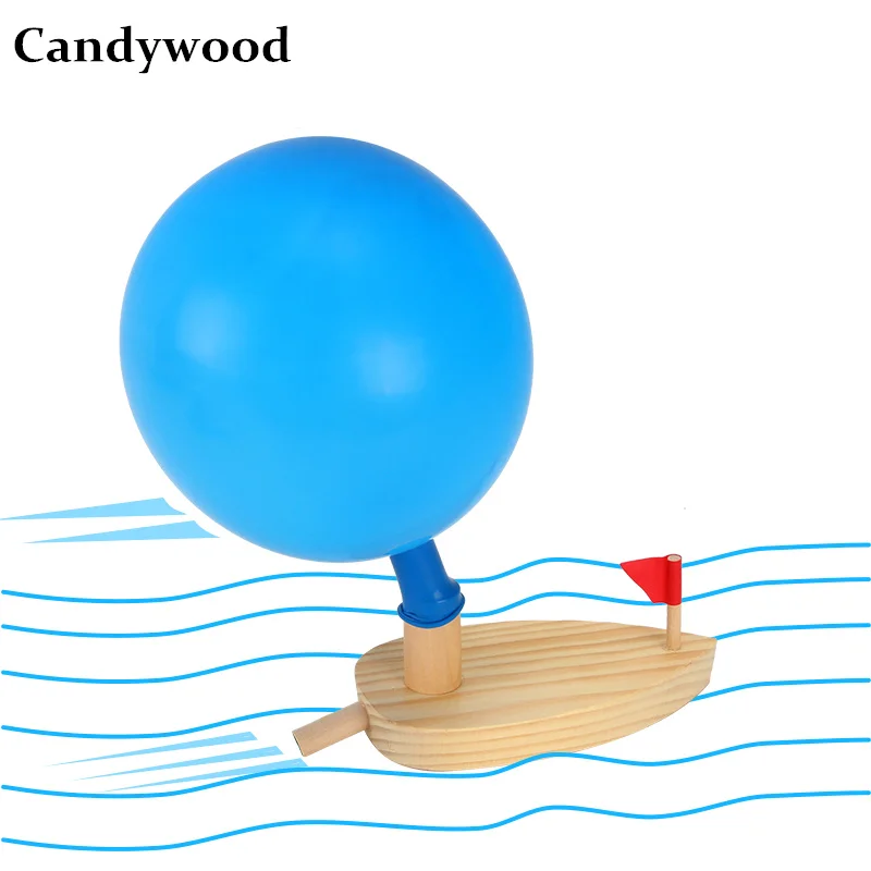 

Candywood Summer bath Toys Balloon Power Boat toys for Baby kids wooden Ship Bathroom Classic Toy Funny Game boys girls boat