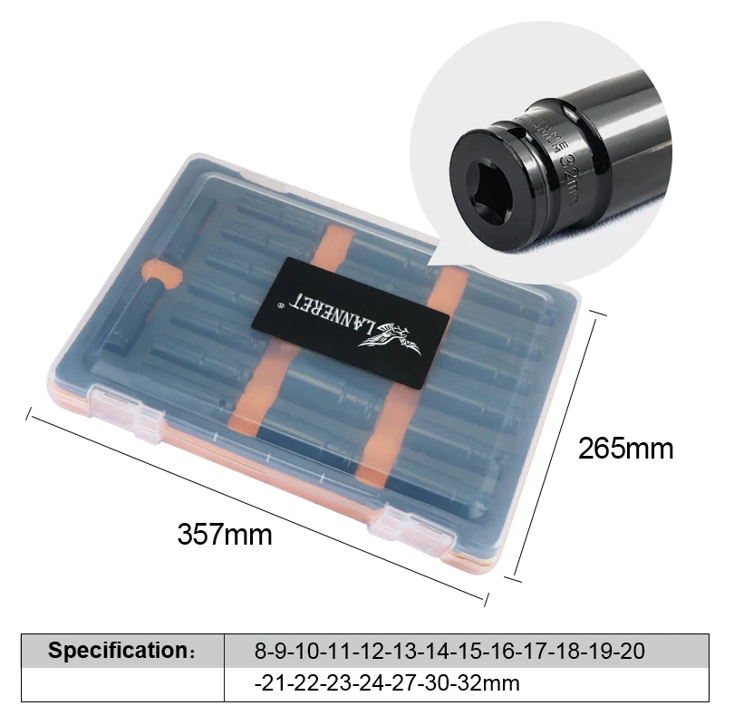 LANNERET Стандартный 8~ 32 мм торцевой ключ набор инструментов 1/" адаптер привода гаечный Ключ конвертер Редуктор Электрический ударный ключ Наборы торцевых головок