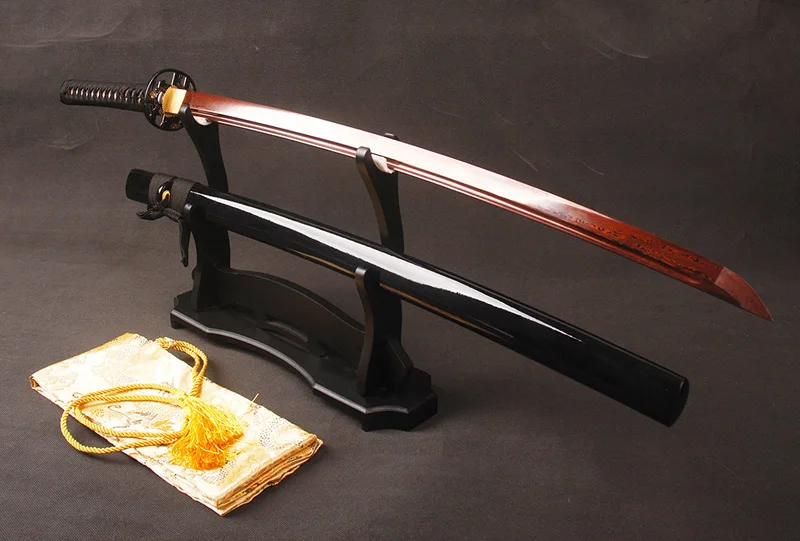 Полный Тан самурай катана, японский дамасский меч Сталь Sharp Красный лезвие тренировочный меч ручной работы Эспада металическое украшение для дома
