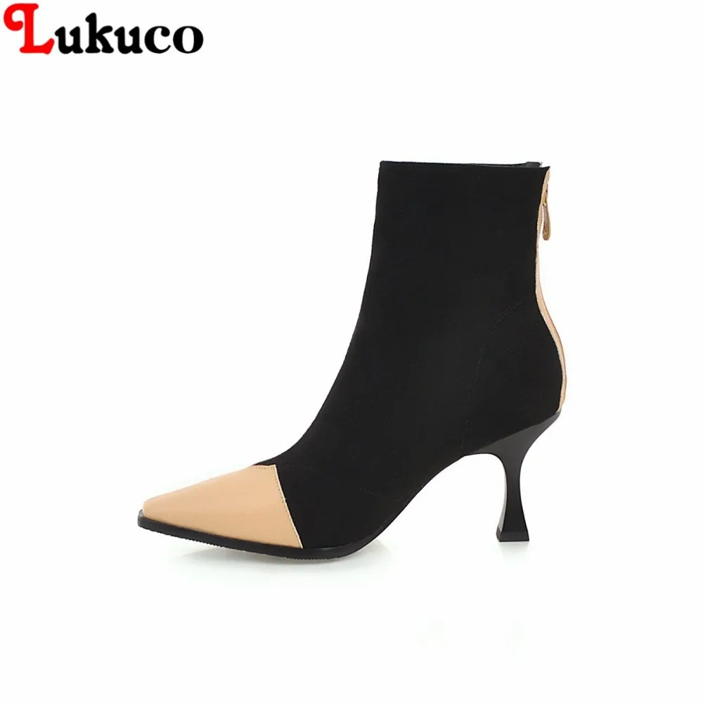 

Lukuco Brand Women Boots Female Winter Shoes Woman Fur Warm Boots High Heels bota feminina Ankle Boots Large Size to 46 botas