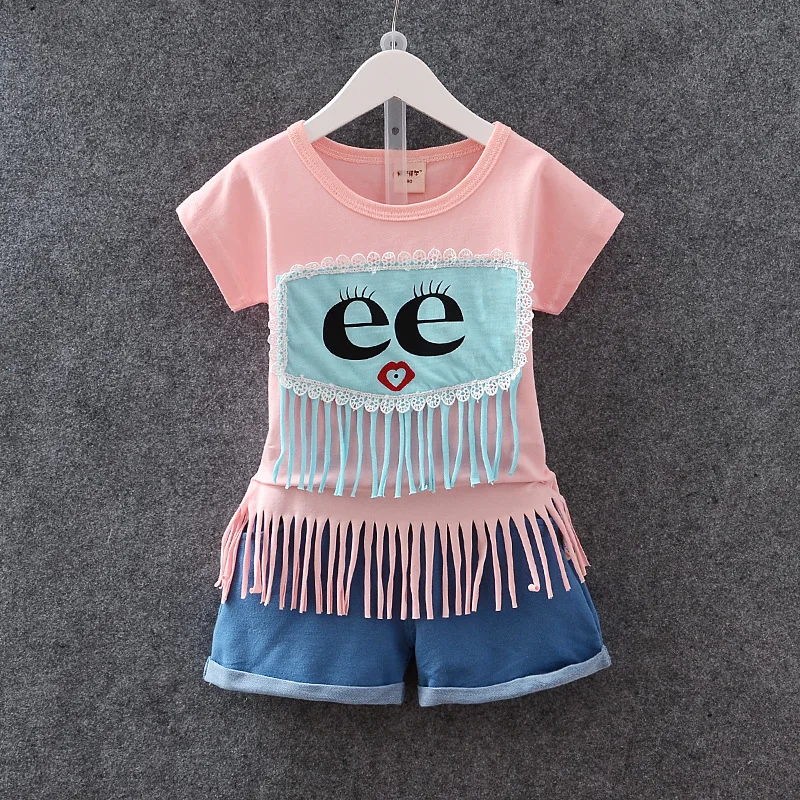

Retail Children's Clothing T-shirt & Shorts Girl's Set Summer 2 Pieces Sets X045