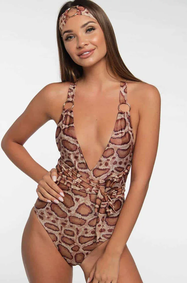 

Women's One Piece Printed Back Criss Cross Halter Bikini Bathing Suits