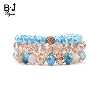 

BOJIU 3 Pcs/Set Multicolor Crystal Bead Bracelets For Women Elastic Blue Green Brown Black Gray Crystal Bracelet Femme BCSET189