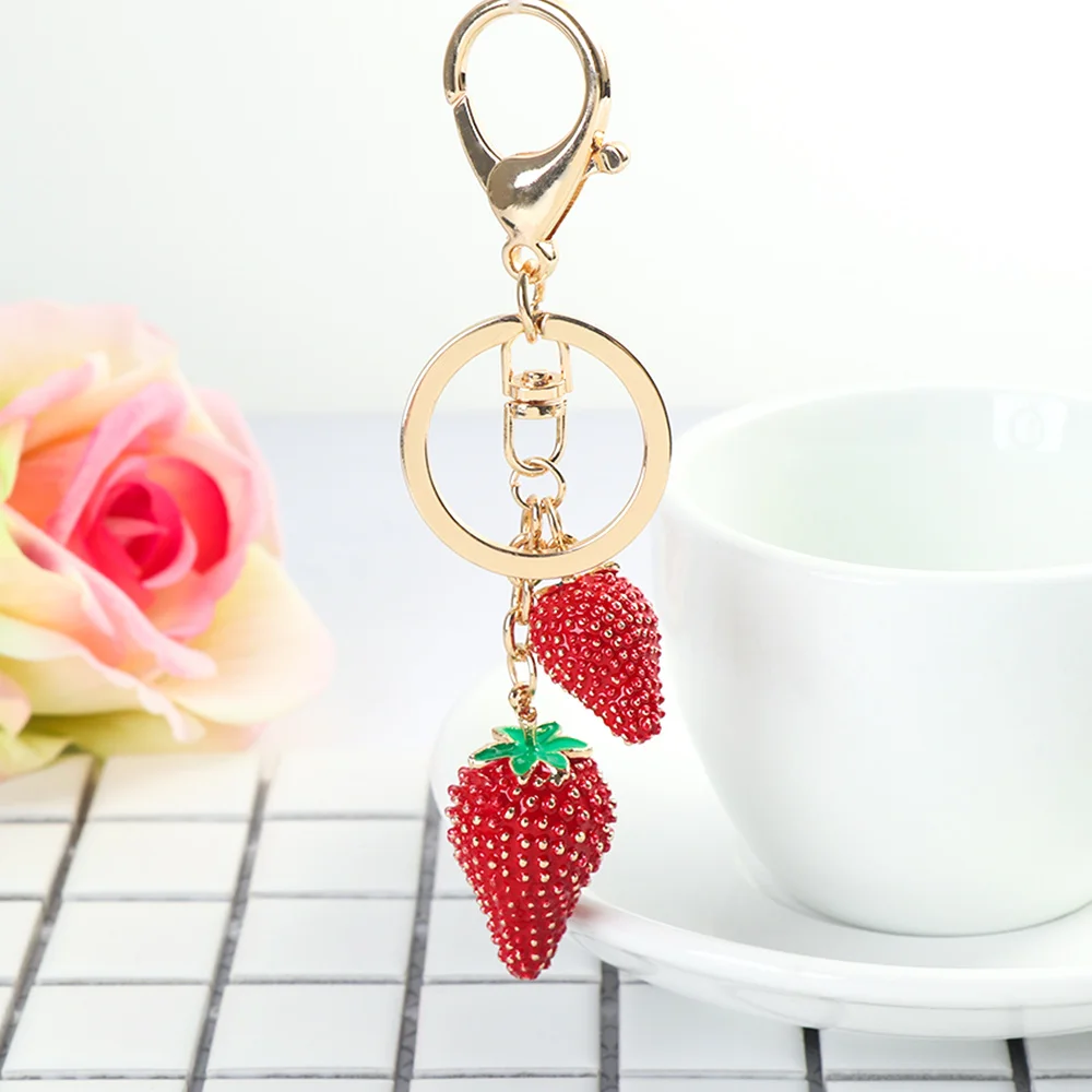 Creative Rhinestone Strawberry Shape Metal Key Chain Women Handbag