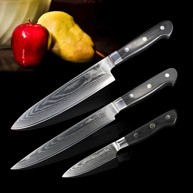 SUNNECKO 3PCS Kitchen Knives Set Japanese VG10 Damascus Steel Slicer