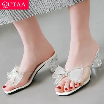 

QUTAA 2019 Women Sandals Platform Square Toe Black Women Pumps Fashion Pu Leather Casual Summer Women Sandals Size 34-43