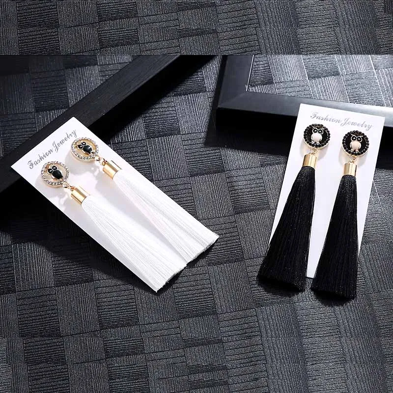 IMG_4228 Trendy Drop Earrings OwlAnimalWomenLongBohemianDangleBlueBalckMetalBohoGold Tassel Earrings 2018 Jewelry