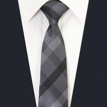 

SZ1 Checked Black Dark Gray Plaids Mens Skinny Necktie 100% Silk Jacquard Woven Fashion Slim Necktie