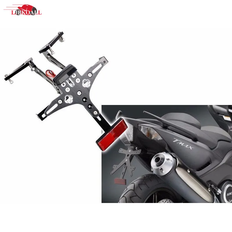 

CNC Aluminum Motorcycle Adjustable Rear License Plate Mount Holder Bracket with LED Light for 2012-2015 Yamaha Tmax T-max 530 13