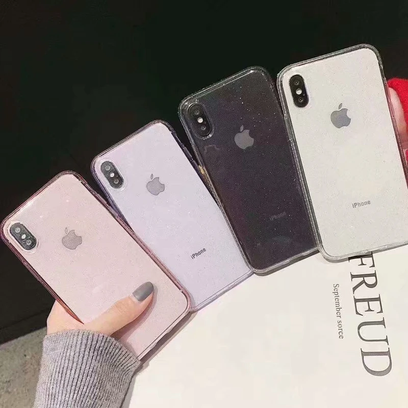

Fashion Glitter Clear Phone Case With Diamond Case Cover For iPhone 6 6S 7 8 Plus X XR XS MAX Anti-fall Cover Soft TPU Case Capa