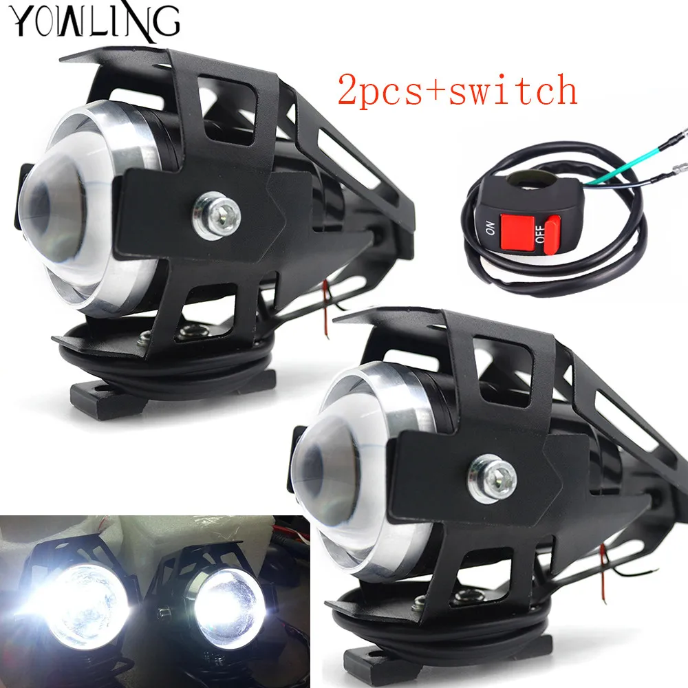 

2PCS Motorcycle LED Headlight Eagle Head U5 Waterproof Driving Spot Head Lamp Fog Light Switch Moto Accessories 12V Turn Signal
