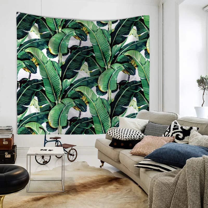 

Green Banana Leaf Printed Hanging Tapestry Bedroom Carpet Livingroom Wall Tapestry Yoga Mat Home Decor Soft Polyester Tapestry