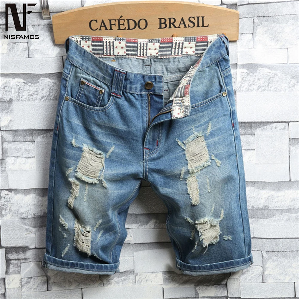 

Elegant Hole Jeans Hip Hop Men Streetwear Fitness Summer Shorts Patchwork Cool Jeans Big Size Mens Clothes 2019 High Street Jean
