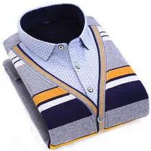 Heißen männer hemd herbst winter 2016 neue Casual mode männlichen shirts herren bluse gefälschte zwei plus samt dicke warme männer shirts M-4XL