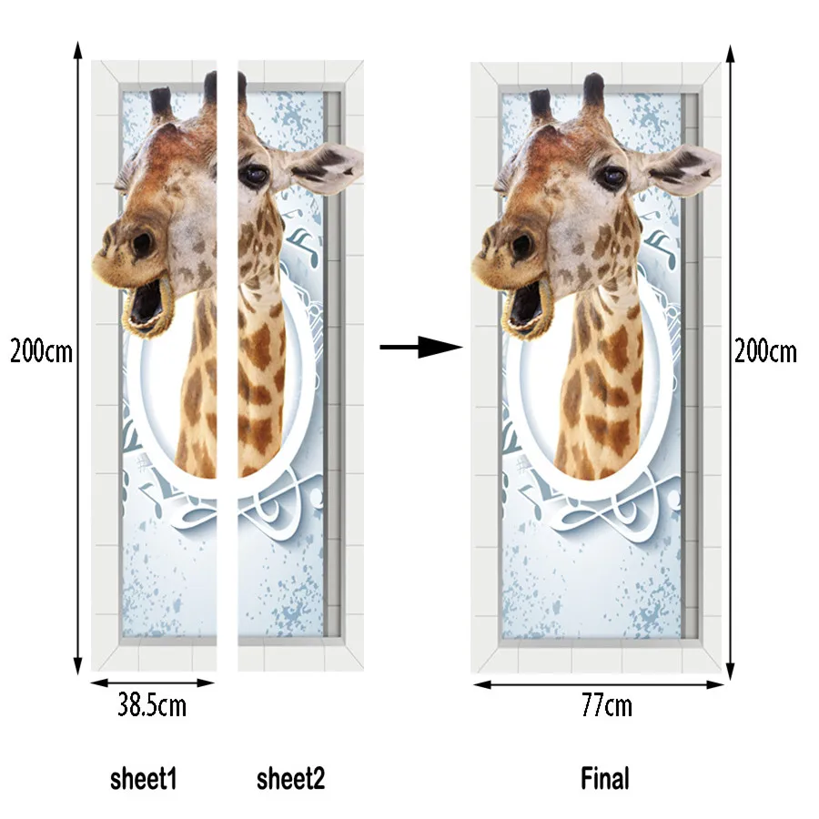 Креативный 3D глупой Жираф вид двери стикер DIY наклейки для украшения дома самоклеющиеся обои водонепроницаемый Фреска ремонт дверей