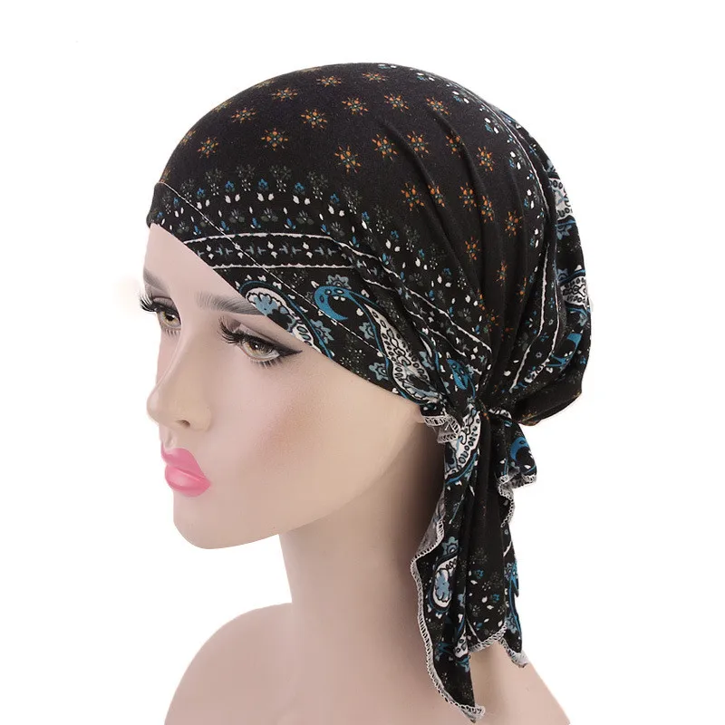 Новая мусульманская женская хлопковая шапка-тюрбан с принтом, шапочка при химиотерапии, головной убор, головной убор, аксессуары для выпадения волос