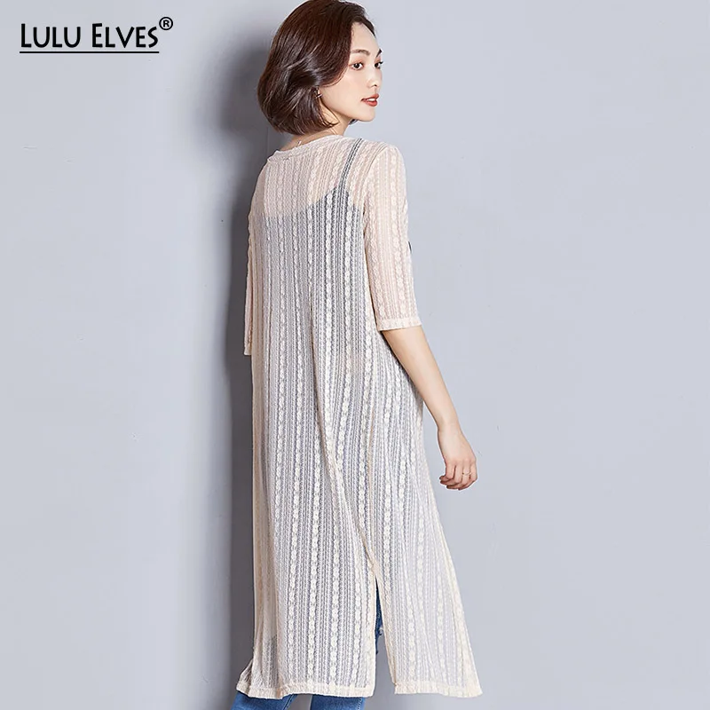 

Summer New Women Thin Outerwear Coats Mesh cardigan coat Sun protection clothing Air conditioner shirt Transparent long jacket
