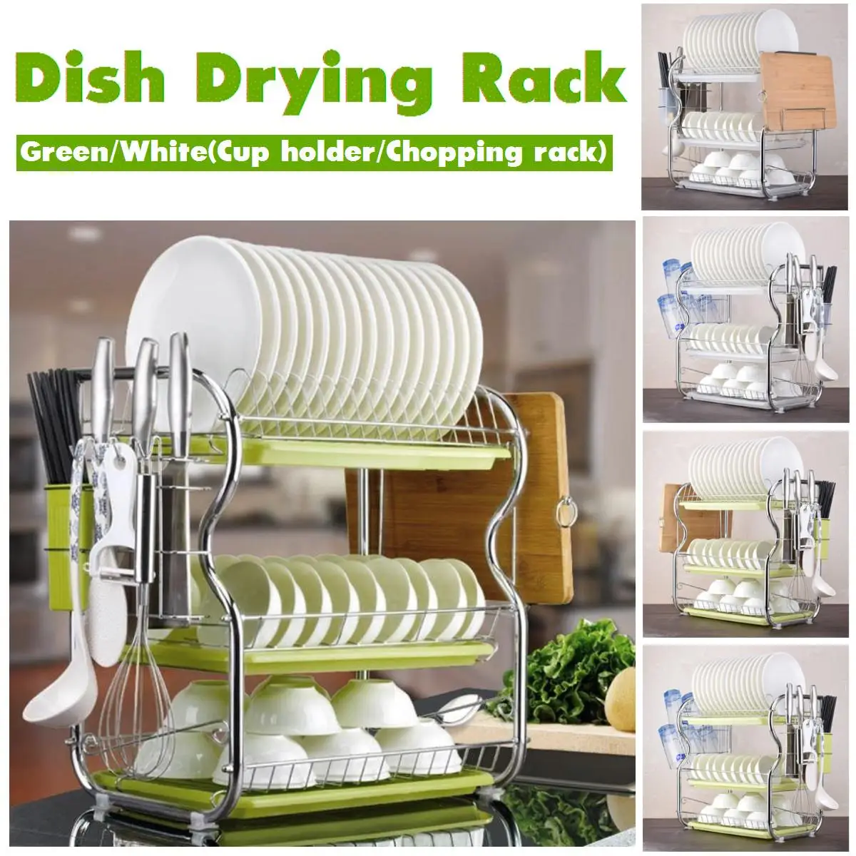 

3 Tiers Dish Drying Rack Kitchen Washing Holder Basket Plated Iron Kitchen Knife Sink Dish Drainer Drying Rack Organizer