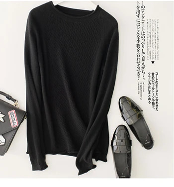 Высококачественные женские свитера и пуловеры из чистого кашемира, мягкий теплый кашемировый джемпер с круглым вырезом, вязаный свитер для женщин - Цвет: Черный
