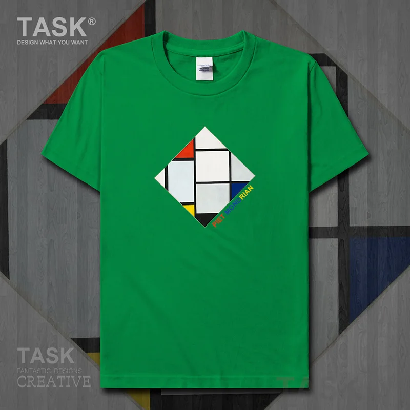 Mondo Famoso Dipinto Serie T-Shirt Mondrian Nuova Arte Pittura Rosso Bianco Blu Manica Corta Vestiti Di Cotone Di Estate Streetwear Tops