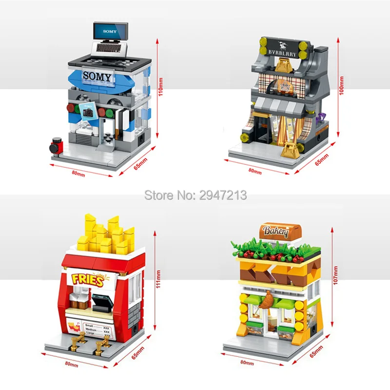 

4 PZ hot sembo block Mini Street View Couture Computer shop Bakery French fries compatible lepin city Building blocks toys gift