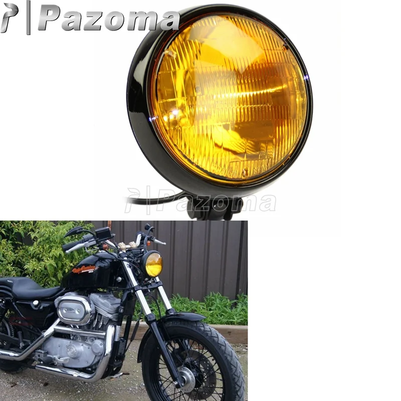 

Universal Motorcycle 5.75" Front Headlamp Black Yellow Glass Side Mount Headlight For Harley Cafer Racer Chopper Bobber