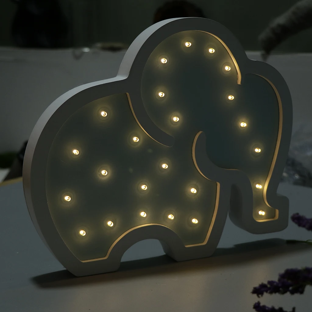 Cute 3D Elephant Sign Decor Light LED Night Light Table Lamp Wall Lamp Decor for Kids Room Living Room Wedding Party Decor
