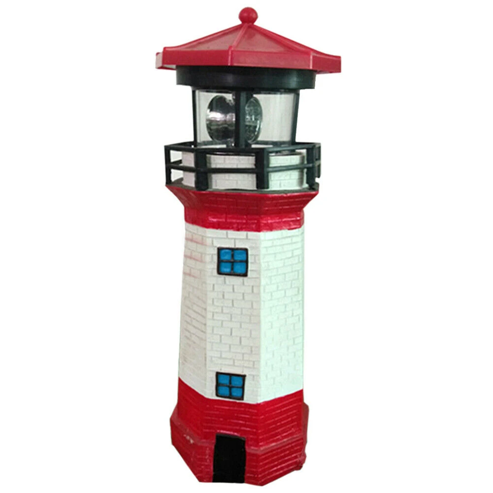 Solar Powered Lighthouse Rotating LED Bulb Garden Patio Beacon Tower Light Home Garden Decoration Fence Lawn Lamp Fairy Light