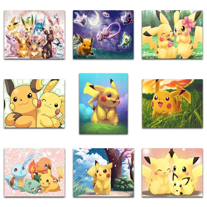 Us 25 35 Offyuhua 2 Rhinestone Painting Pokemon Crystal Diy Diamond Painting Cartoon Pikachu Home Decor 3d Cross Stitch Diamond Embroidery P In