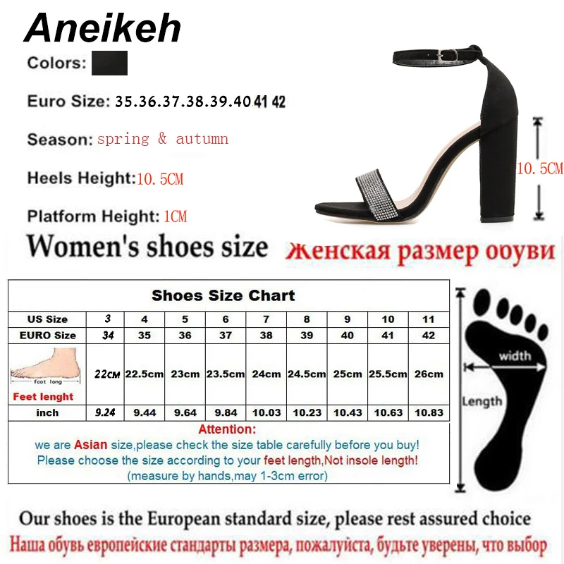 Aneikeh Women Shoes Sandals Round Toe Diamond Square High Heels Summer Party Daily Buckle Strap Ankle Cover Heel Size 35-42