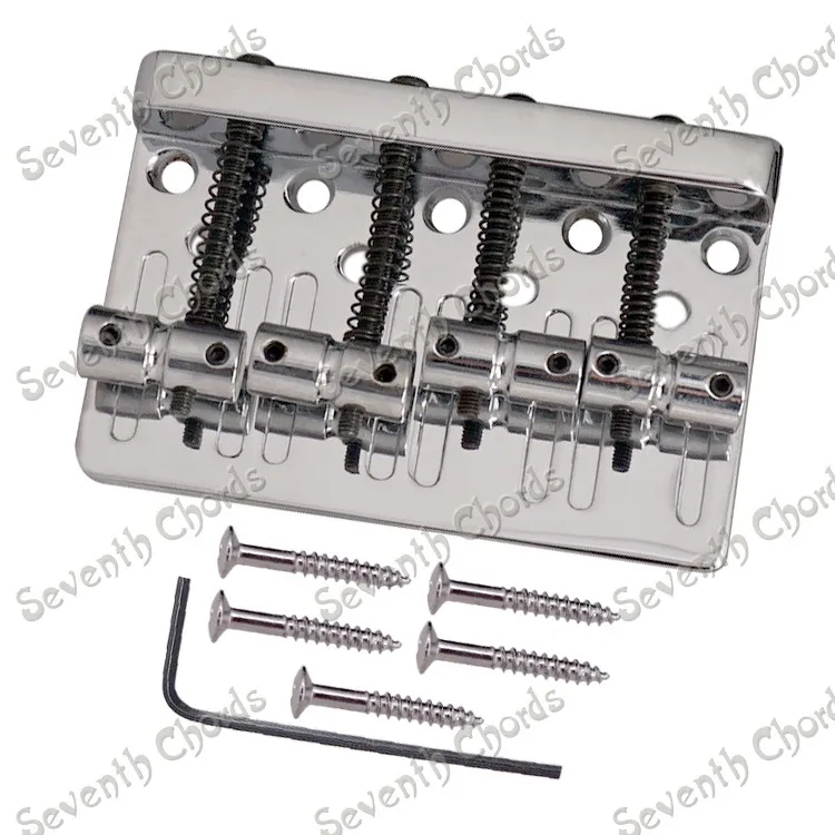 Set Chrome 4 String Saddle Bass Guitar Bridge With black screws spring