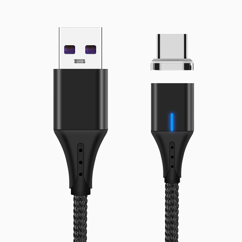 1 м Магнитный кабель type C 5A супер быстрая зарядка нейлоновый Плетеный USB-C Магнитный кабель для зарядного устройства для huawei mate 20 X P20 Pro Xiaomi - Цвет: Black