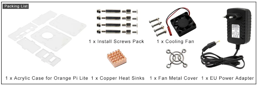 Оранжевый Pi Lite акриловый чехол с вентилятором+ радиаторы+ 5 В 3 А комплект питания прозрачный защитный корпус набор для Orange Pi Lite