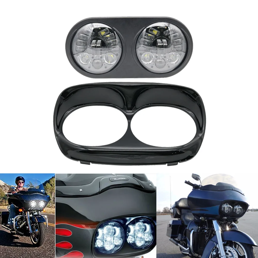 

Dual Black 6000K LED MOTO Projector Headlight Bulb Assembly For Harley Road Glide Led Headlight