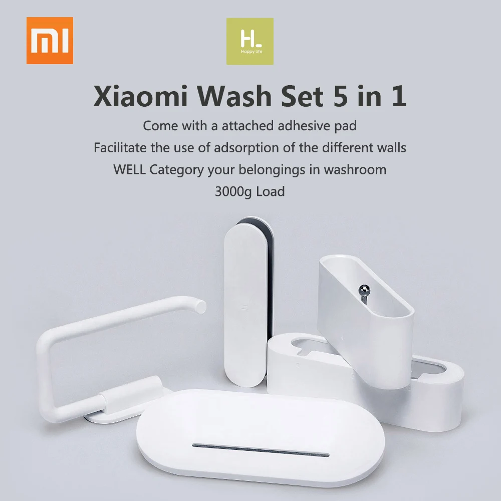 Xiaomi набор для мытья 5 в 1 на стену для ванны насадка зубная щетка Мыло Ванная комната рулон туалетной бумаги держатель органайзеры коробка телефон полка