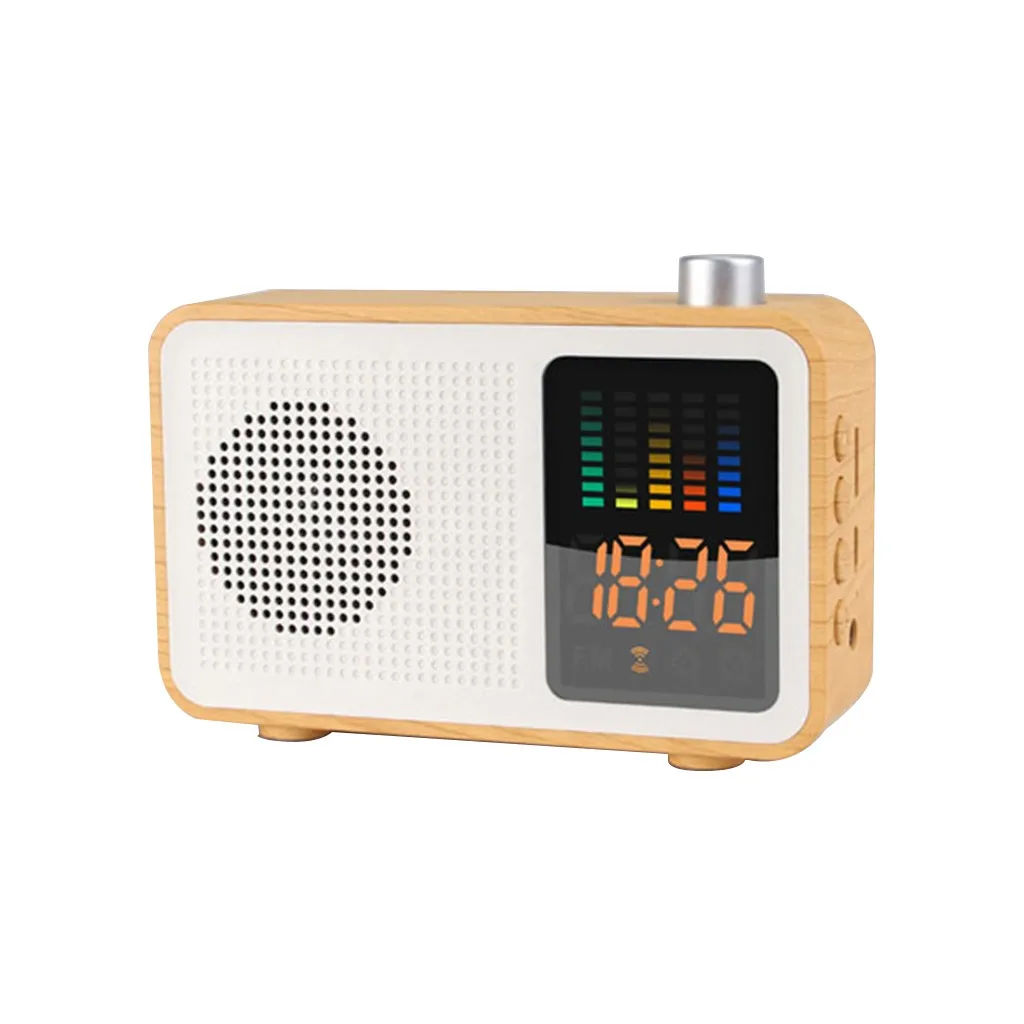 

bluetooth speaker with fm radio music center MIABOO Retro Wood Color Wireless Bluetooth Speaker Radio With Time Display#G4