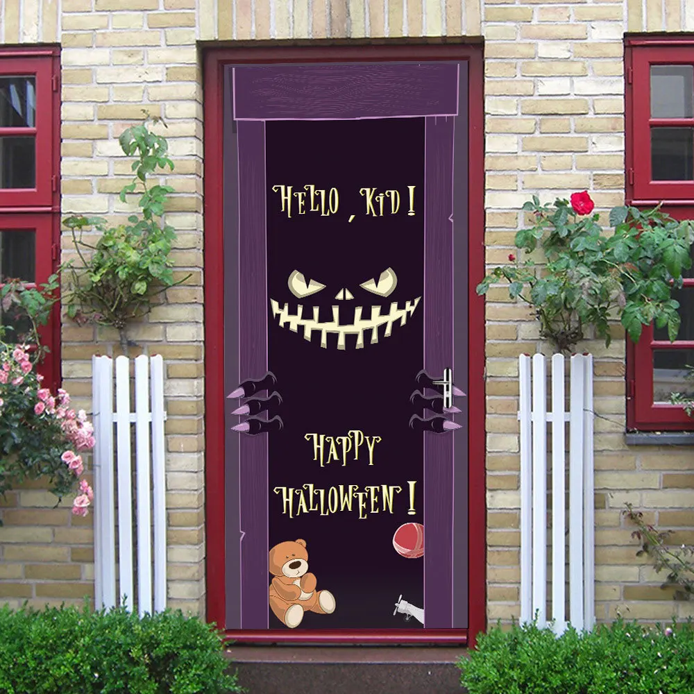 Demon Halloween Door Stickers Waterproof Door Decorative Decals Self Adhesive Home Decor Mural