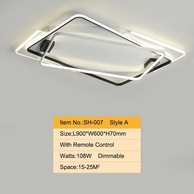 Style A L90xW60cm Прямоугольный пульт дистанционного управления современные светодиодные потолочные светильники для гостиной, спальни, кабинета, Круглый Регулируемый потолочный светильник, светильники - Цвет корпуса: Style A L90xW60cm