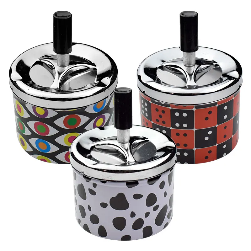 

Defective Metal Cigarette Ashtray Portable Press Rotary Automatic Cleaning for Home Office Bar + Restaurant + Outdoor--Defect