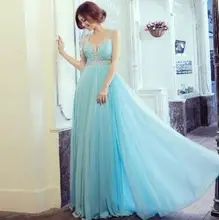 Perlen Chiffon Reich Taille Eine Linie Abendkleider Schatz Straps Plissee Pailletten Ganzkörperansicht Light Sky Blue Formalen Kleid