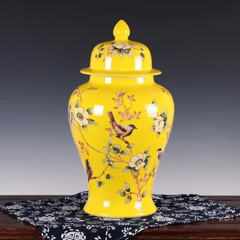 

Art flower and bird Jingdezhen temple jar vase ceramic porcelain ginger jar wedding gift antique vintage ceramic jar