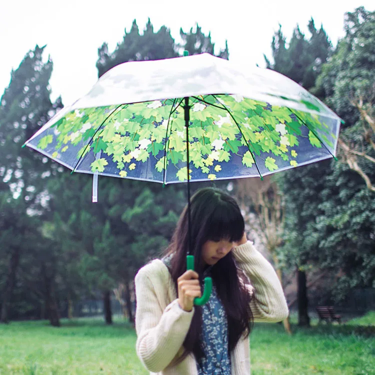 Только Jime креативный прозрачный зонтик зеленый лист женский зонтик Дамская Мода Индивидуальный полуавтоматический зонтик дождь женский
