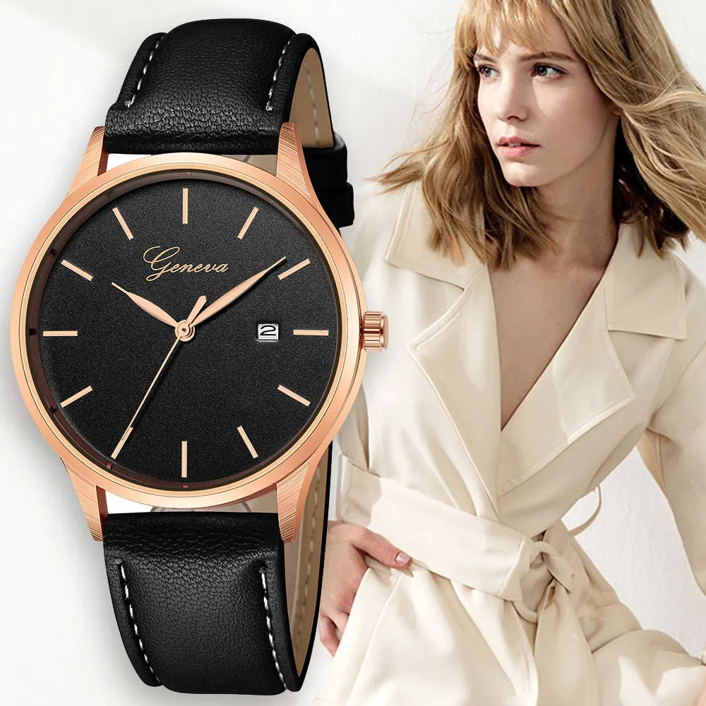 Geneva часы montres femme женские наручные часы Роскошный кожаный ремешок Дата женские часы Бизнес Мужские часы dameshorloge# N03