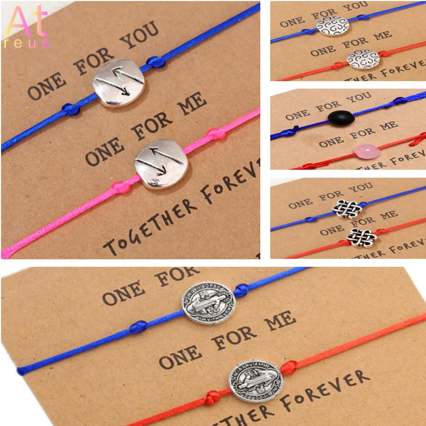 

2pcs/set Together Forever Love Jesus Arrow Knot Bracelet for Lovers Red String Couple Bracelets Women Men Wish Card Jewelry Gift