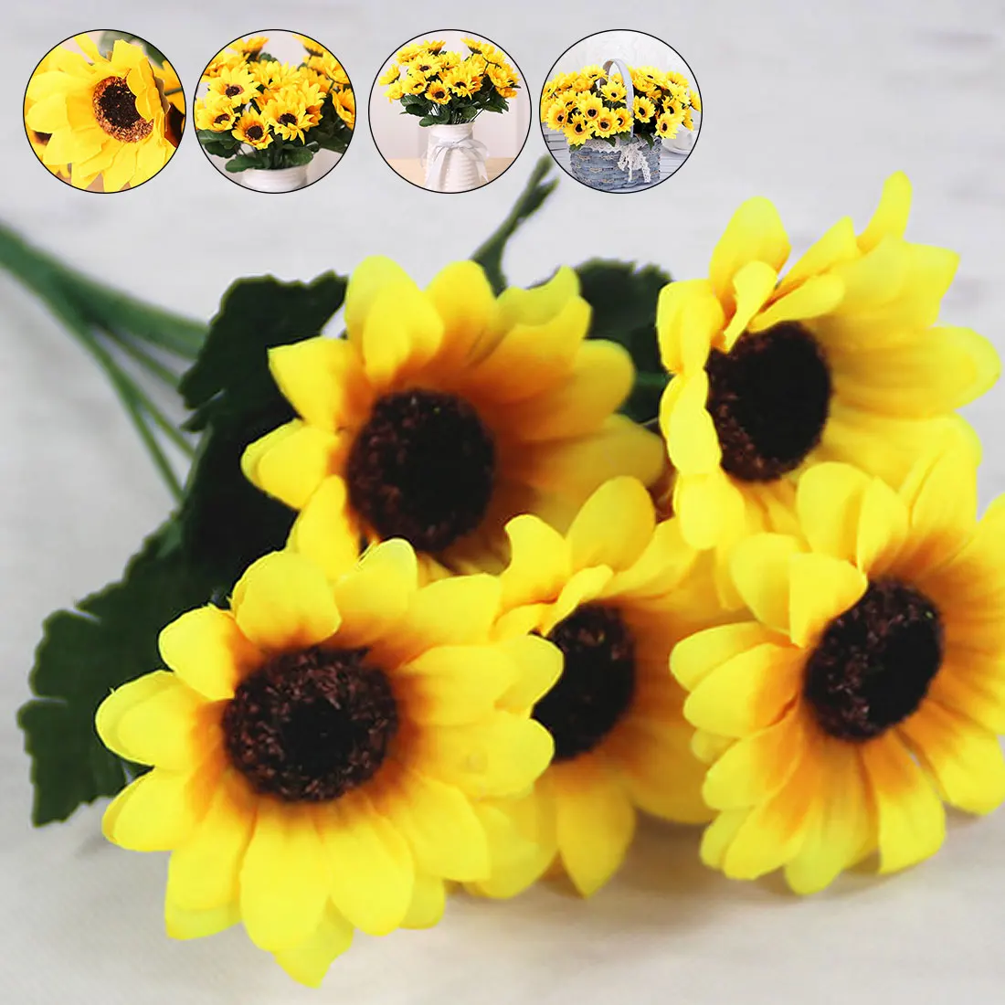 

Great Cheap Flower Arrangement DIY Home Decoration 1 bouquet Yellow Silk Sunflower decorative flower artificial flower
