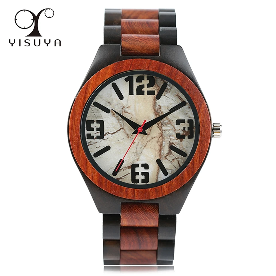 

Full Wooden Wrist Watch Fashion Creative Marble Stripe Men Watches Wood Strap Quartz Analog Clock Gifts relogio masculino