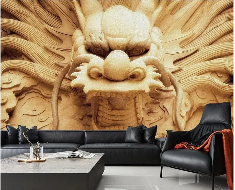 家の装飾3dの壁紙レトロなノスタルジックな木製彫刻ドラゴンの壁紙3d Wallpaper For Walls 3d 3d Wallpaper For Room3d Wallpaper Aliexpress