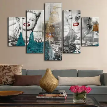 

Print 5 Panel Marilyn Monroe Canvas Painting Art Poster Wall Pictures For Living Room Home Decor