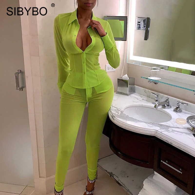 Женский комплект из двух предметов Sibybo прозрачная футболка с длинным рукавом на