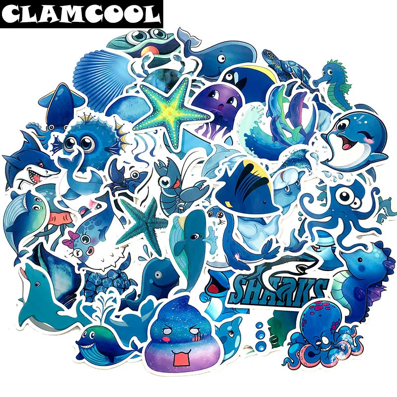 

49Pcs Blue Sea Animal Series Sticker For Motorcycle Bike Skateboard Guitar Computer Notebook Luggage Toy Sticker